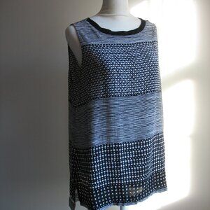 LOFT Factory S top shirt tank black white striped dotted pattern print blouse